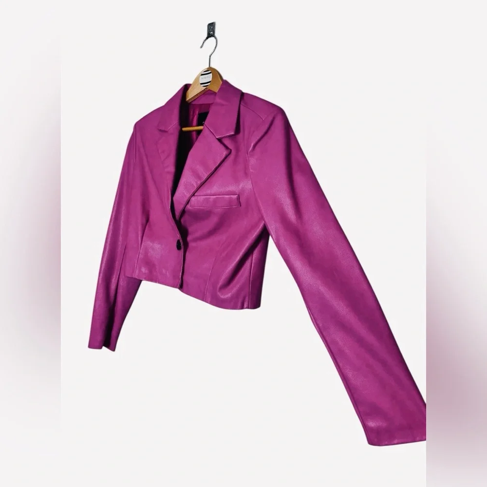 7 for All Mankind Pink Vegan Leather Cropped Moto Jacket